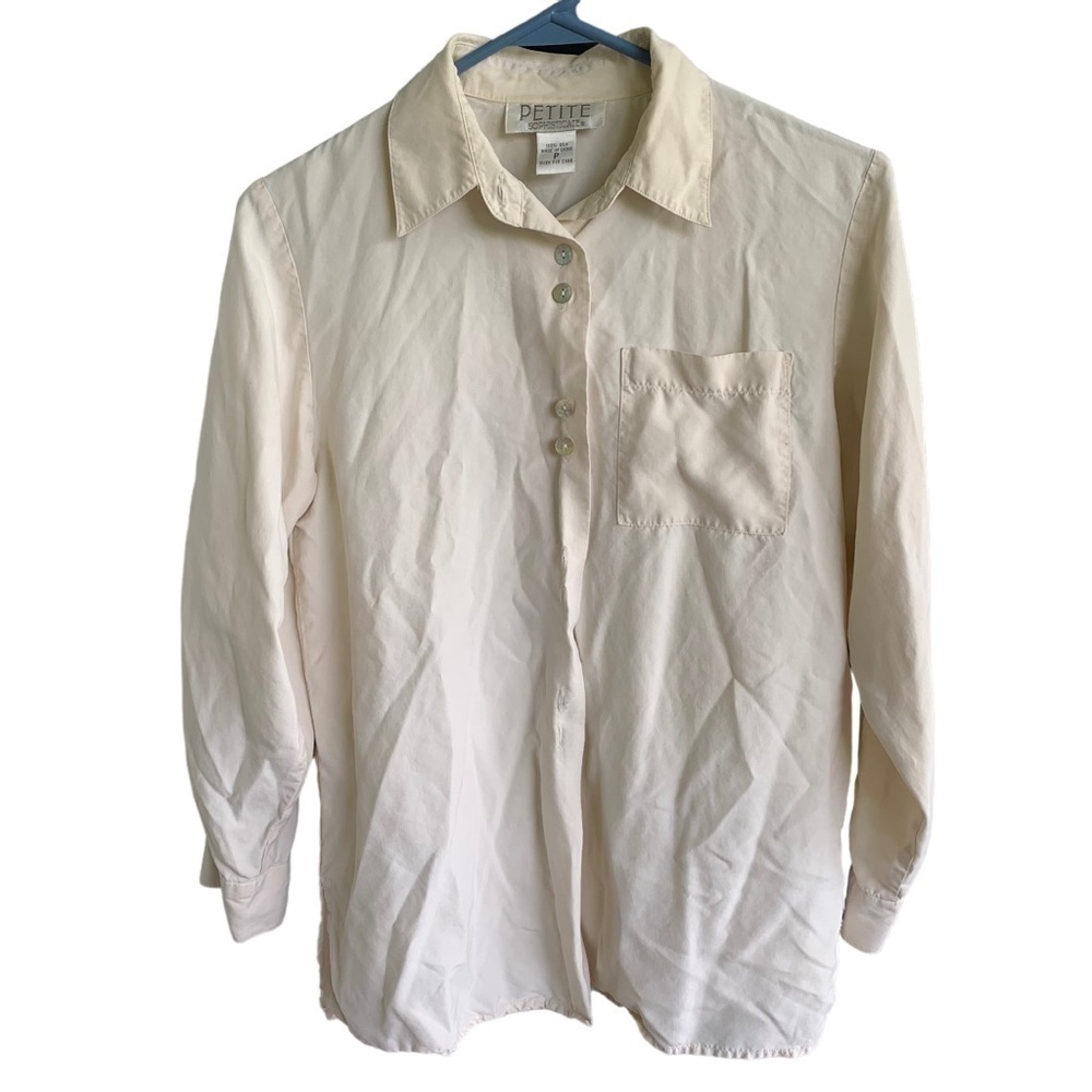 Women’s Silk Blouse Petite Sophisticate Size Small Petite Cream
